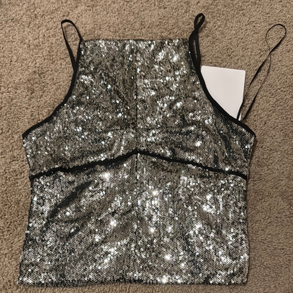 Free People Gray Sequin Fitted Camisole